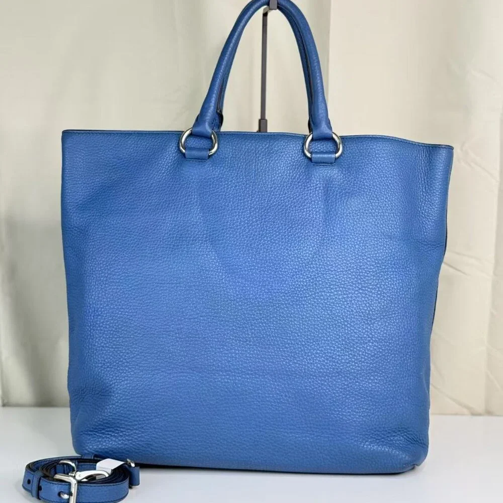 Prada Blue Leathe Convertible Shopper Tote - Picture 2 of 11